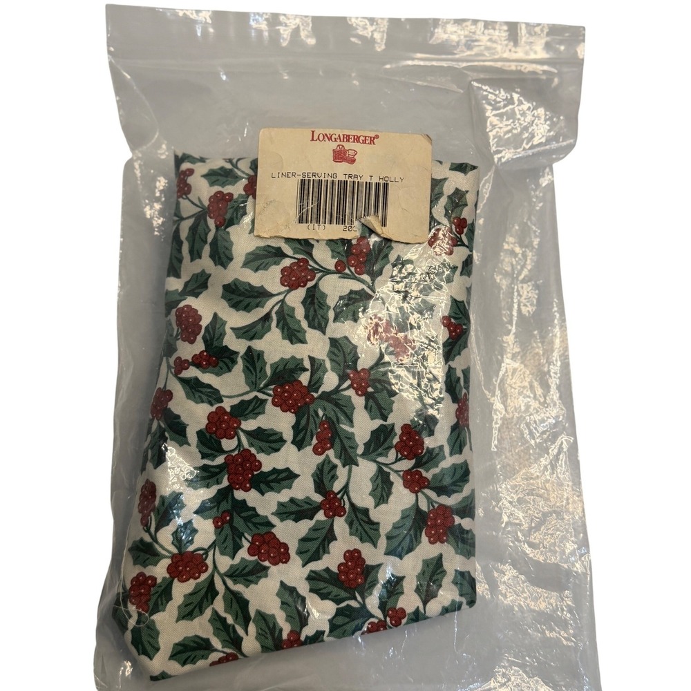 Longaberger Basket Liner Traditional Holly Serving Tray Fabric Holiday Decor NIP